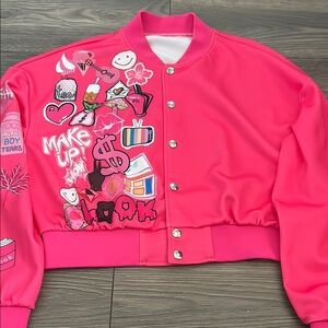 Vibrant Pink Graphic Bomber Jacket